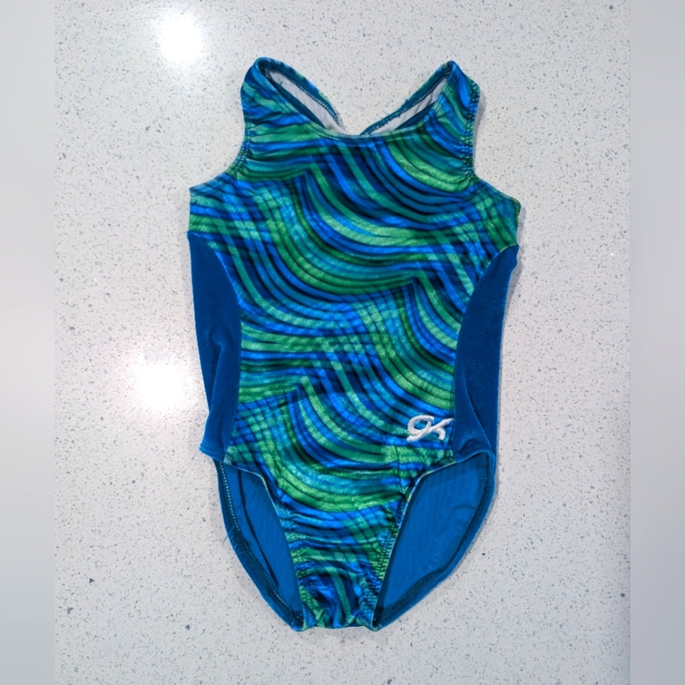 BEAUTIFUL GK Elite Small CS Gymnastics Dance leotard Teal Green VELOUR Razorback